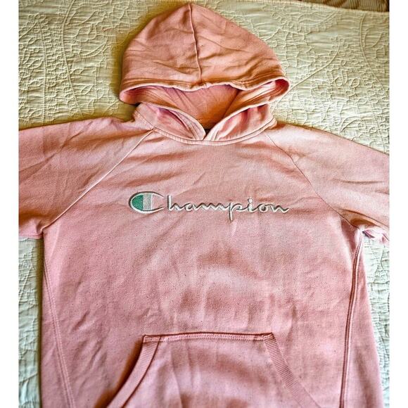 Y2K Champion Soft Pink Hoodie With Front Pocket And Soft Fleece Girls Size Med - Picture 2 of 9